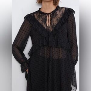 Black Sheer Polka Dot Top